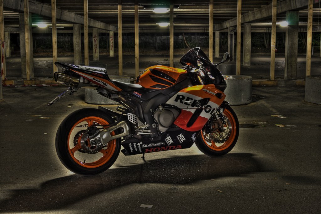 HDR image of my Honda CBR 1000 RR FireBlade SC57 below the parking deck of the CAU Kiel